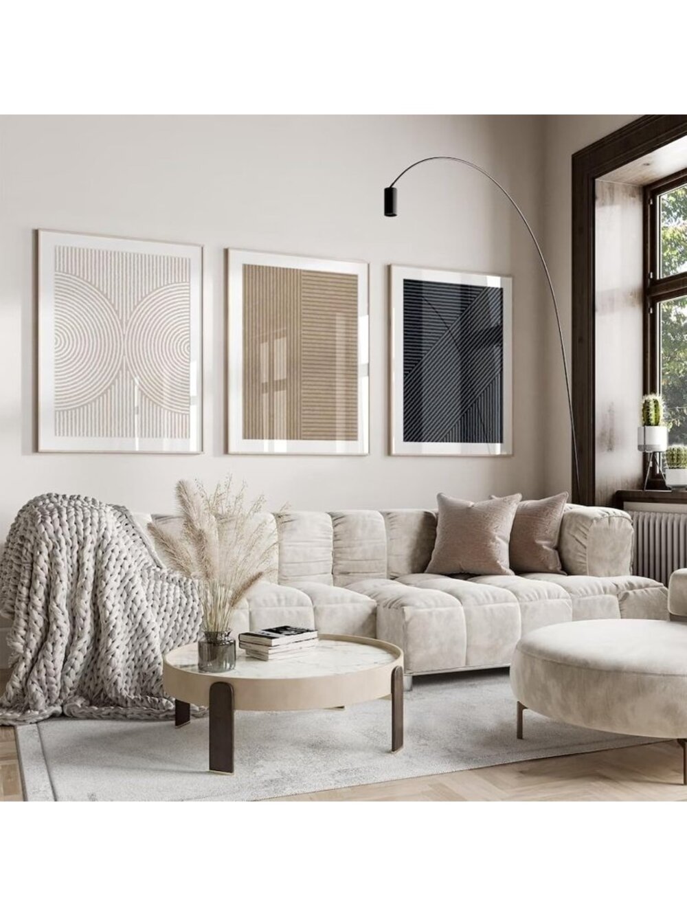 New Set of 3 Boho Neutral Abstract Canvas Wall Art 16 x 24 in Unframed - Picture 3 of 7